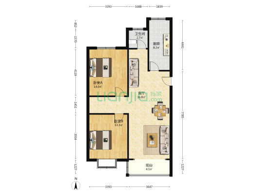 御景嘉园 2室1厅1卫 175平方