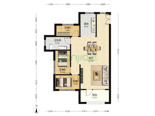 永同昌沈阳翡翠府 3室1厅1卫 107平方
