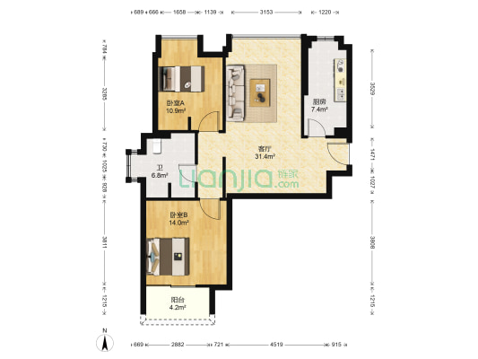 玫瑰花园 2室1厅1卫 88平方