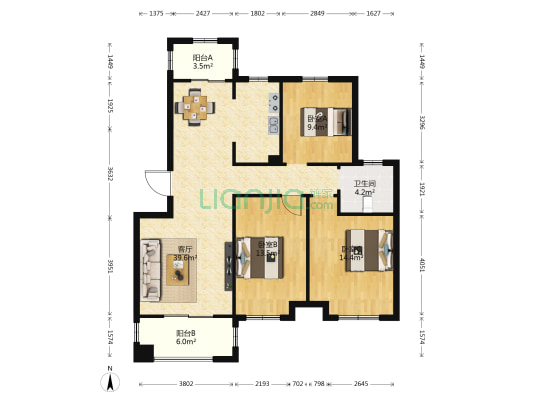 山鹰双城汇 3室1厅1卫 104平方