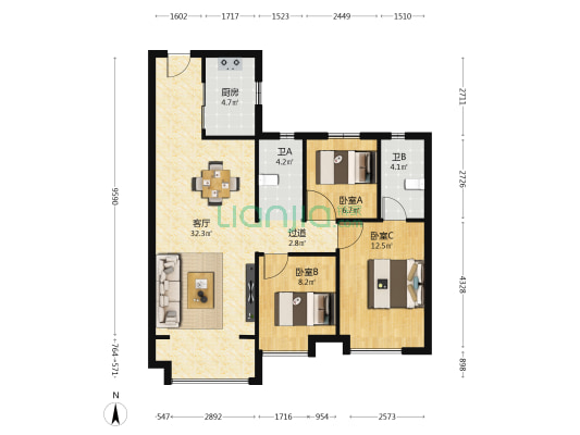 碧桂园仁心园 3室1厅2卫 105平方