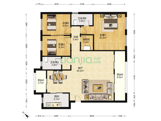 金地悦江时代悦峯 3室1厅2卫 153平方