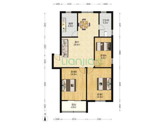 康宁小区 3室1厅1卫 89平方