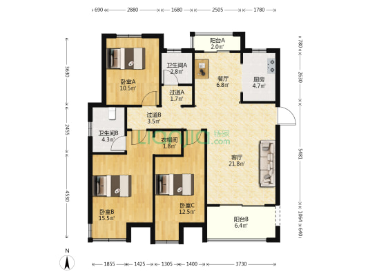 建业花园里玉兰苑 3室2厅2卫 123平方