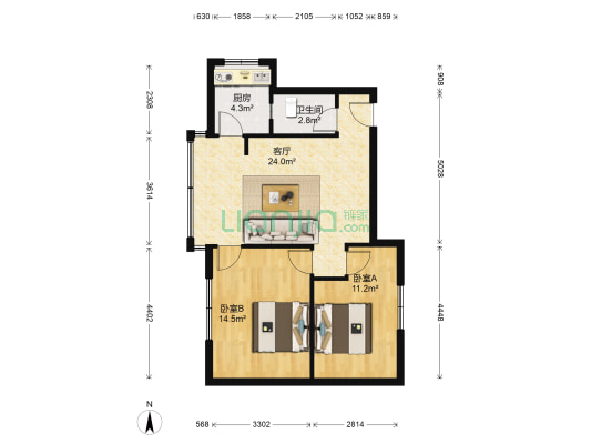 五福苑(锦江) 2室1厅1卫 73平方