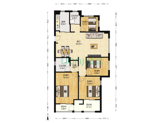 赞成赞城 4室1厅2卫 111平方