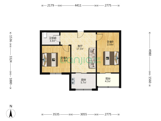 西安交大口腔医院住宅小区 2室1厅1卫 69平方
