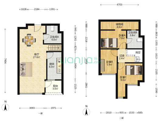 朗信国际 3室1厅2卫 56平方