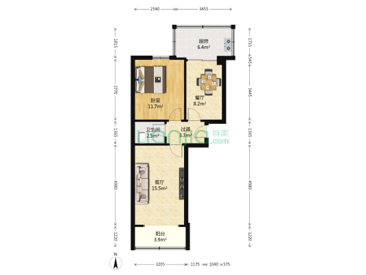 新兴小区 1室2厅1卫 55平方