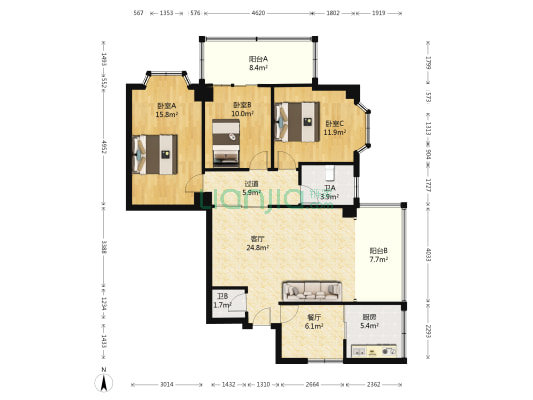 海鸿大厦 3室2厅2卫 145平方
