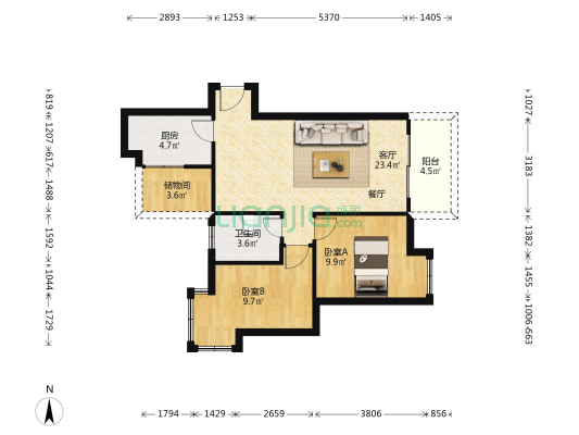 宏远康城国际 2室1厅1卫 73平方