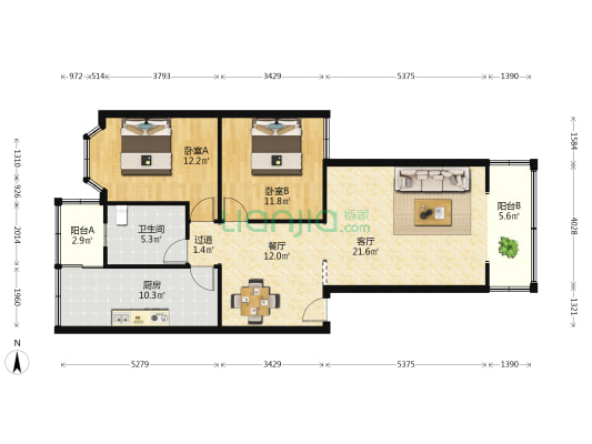 龙舟花园 2室2厅1卫 102平方