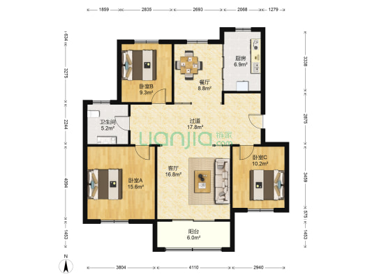 杨柳新村 3室2厅1卫 111平方