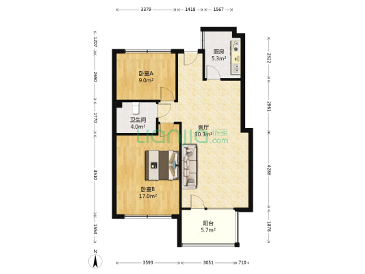 天山·水榭花都 2室1厅1卫 98平方