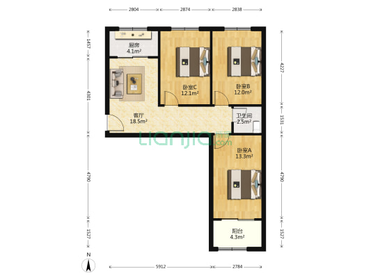 永新路18A 3室1厅1卫 84平方