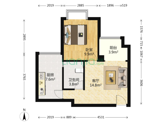斌鑫辰光华府 1室1厅1卫 48平方