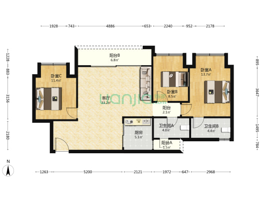 万科璞园璞玥 3室1厅2卫 99平方