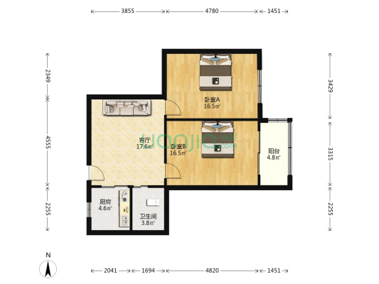 宝城大厦 2室1厅1卫 87平方