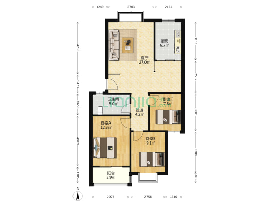 阳光秀苑 3室1厅1卫 98平方