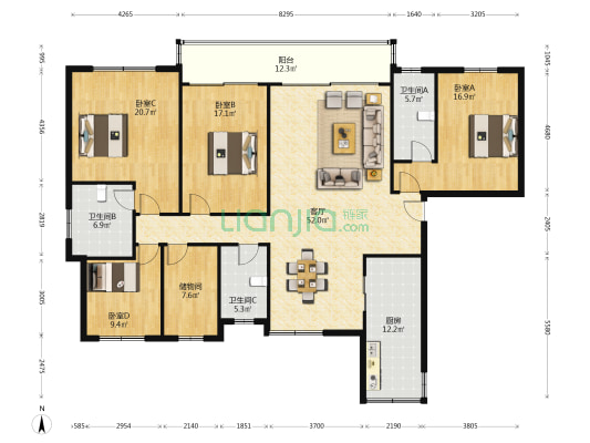 射阳碧桂园 4室1厅3卫 203平方