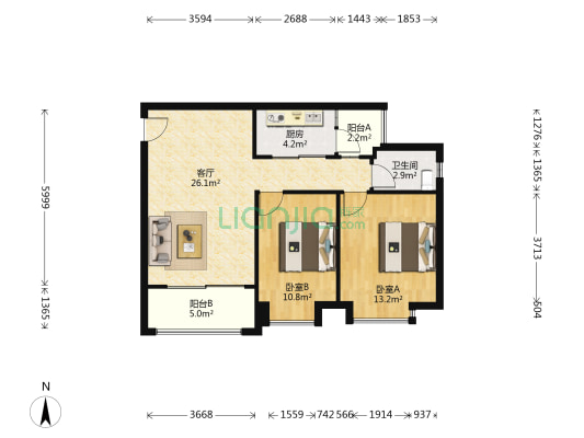 蓝山楼 2室1厅1卫 80平方