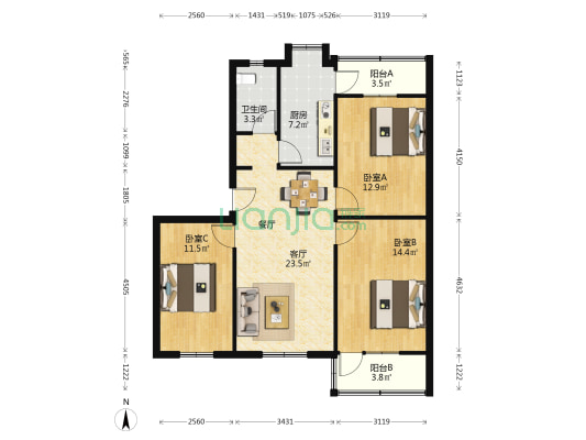 陇海北三街 3室1厅1卫 102平方