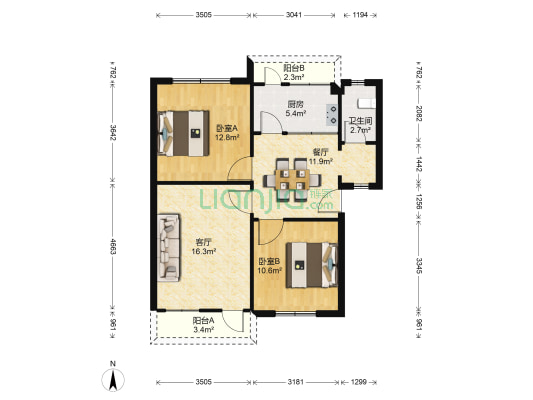 青江东路32号院 2室2厅1卫 75平方
