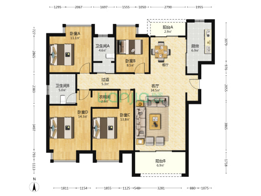 湖畔学苑 4室1厅2卫 138平方