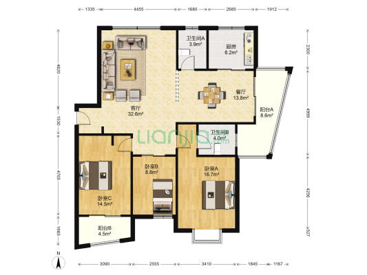 苏都花园 3室2厅2卫 127平方