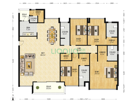 绿景尚悦府 4室1厅5卫 238平方