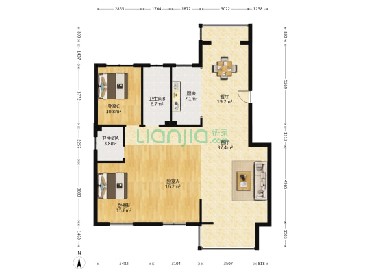 华乐家园 3室2厅2卫 139平方