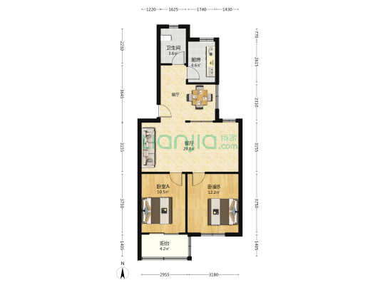 合工大宿舍西院 2室1厅1卫 80平方