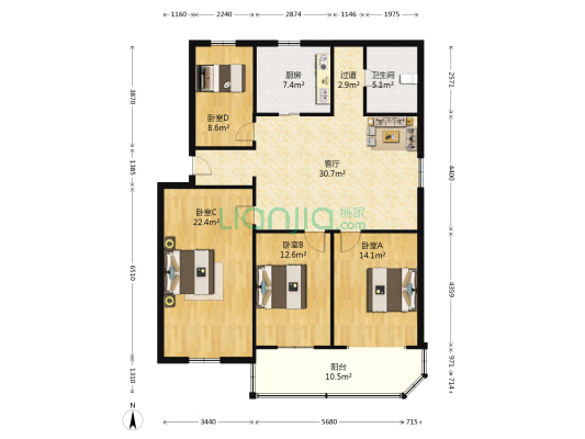 胜利新寓 4室1厅1卫 129平方