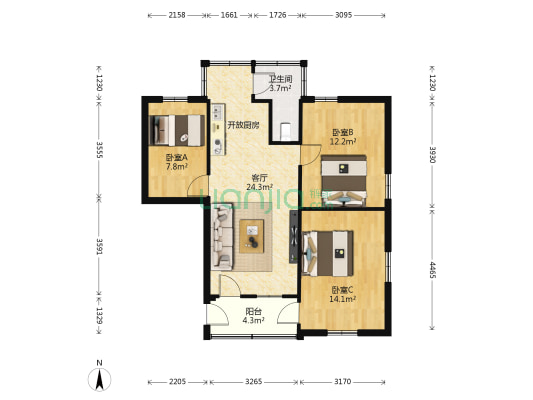 亭子下正街 3室1厅1卫 74平方
