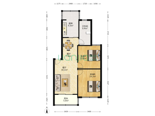 佳腾花园 2室2厅1卫 87平方