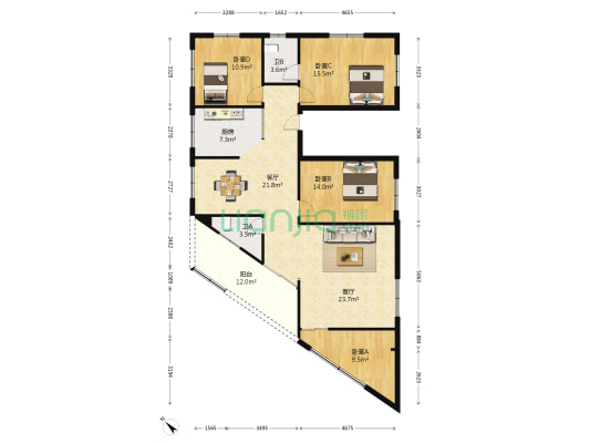 罗村外滩 4室2厅2卫 155平方