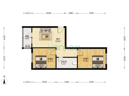 福如里 2室1厅1卫 66平方