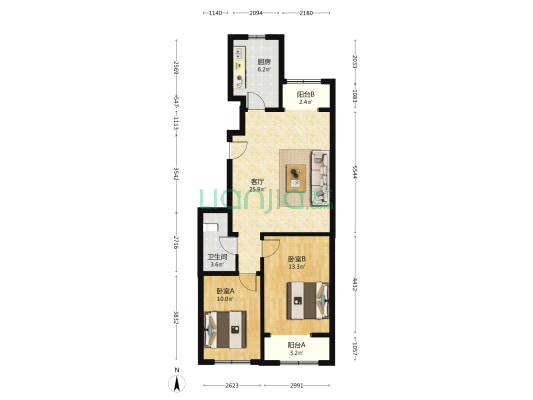 首创禧悦嘉园  2室1厅1卫 91平方