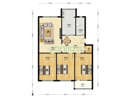 基金会家属楼 3室2厅1卫 130平方