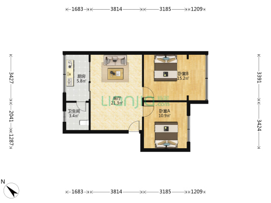 中国电子科技集团公司第十研究所职工宿舍 2室1厅1卫 65平方