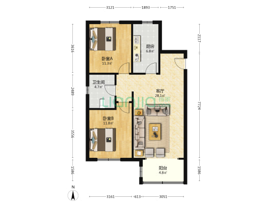 辛庄 2室1厅1卫 95平方