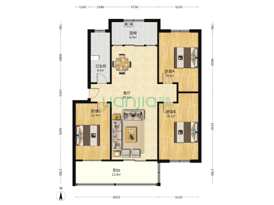 谷邢庄小区南区 3室1厅1卫 122平方