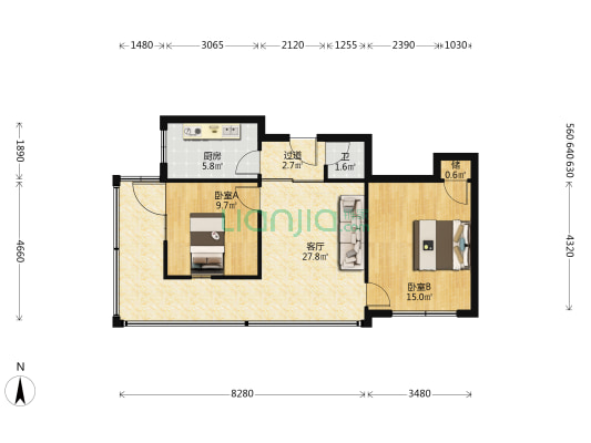 新建路9号 2室1厅1卫 68平方
