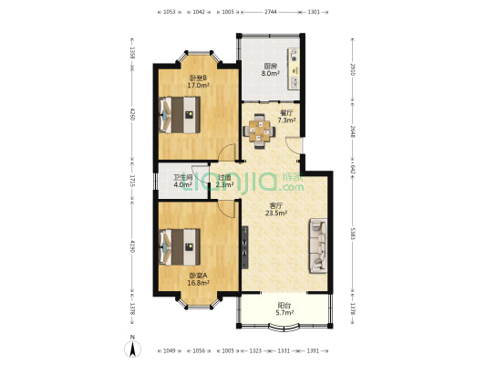 宏泰花苑西区 2室2厅1卫 106平方