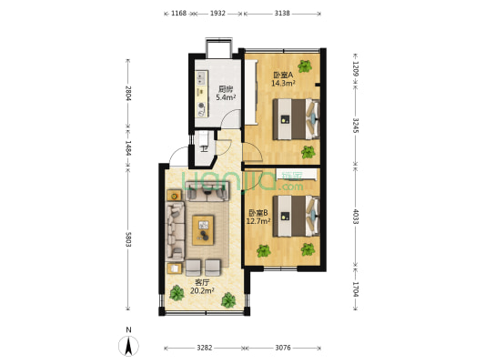 棕树营小区丹平里 2室1厅1卫 52平方