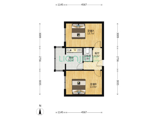 含笑小区 2室1厅1卫 52平方