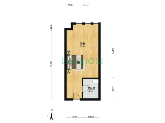 富力城领寓 1室0厅1卫 50平方