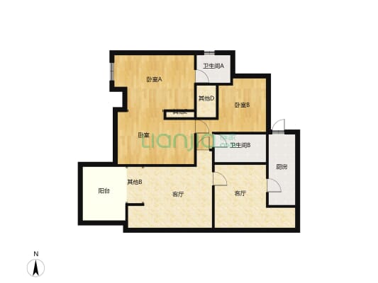 棕榈园洋房 房东住家精装  2室2厅2卫 拎包入住-户型图
