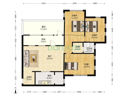 思念果岭国际社区三期岛屿生活 3室1厅1卫 117平方