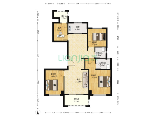 学院十一峰 4室1厅2卫 128平方